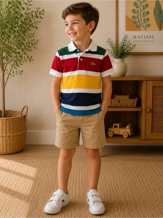 Lacoste Other - Lacoste Boys' Multicolor Stripe Polo - Red Green Yellow Navy White